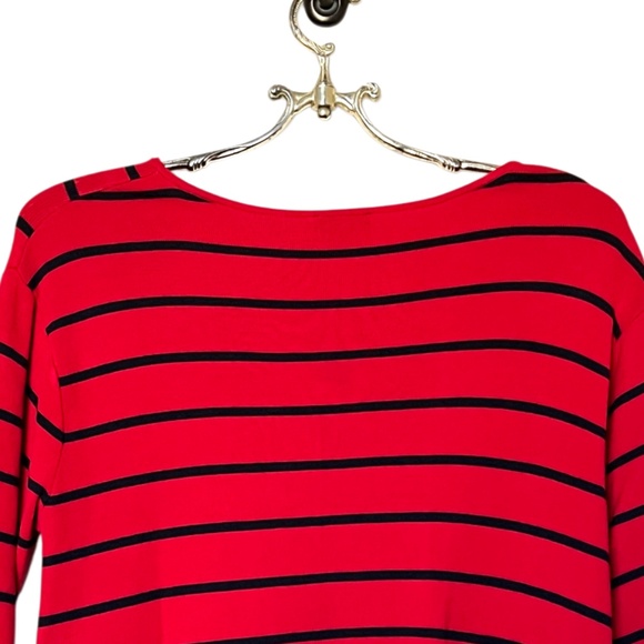 Talbots V-Neck Chevron Bias‎ Stripes Sweater Apple Red Black Size M - Picture 8 of 13